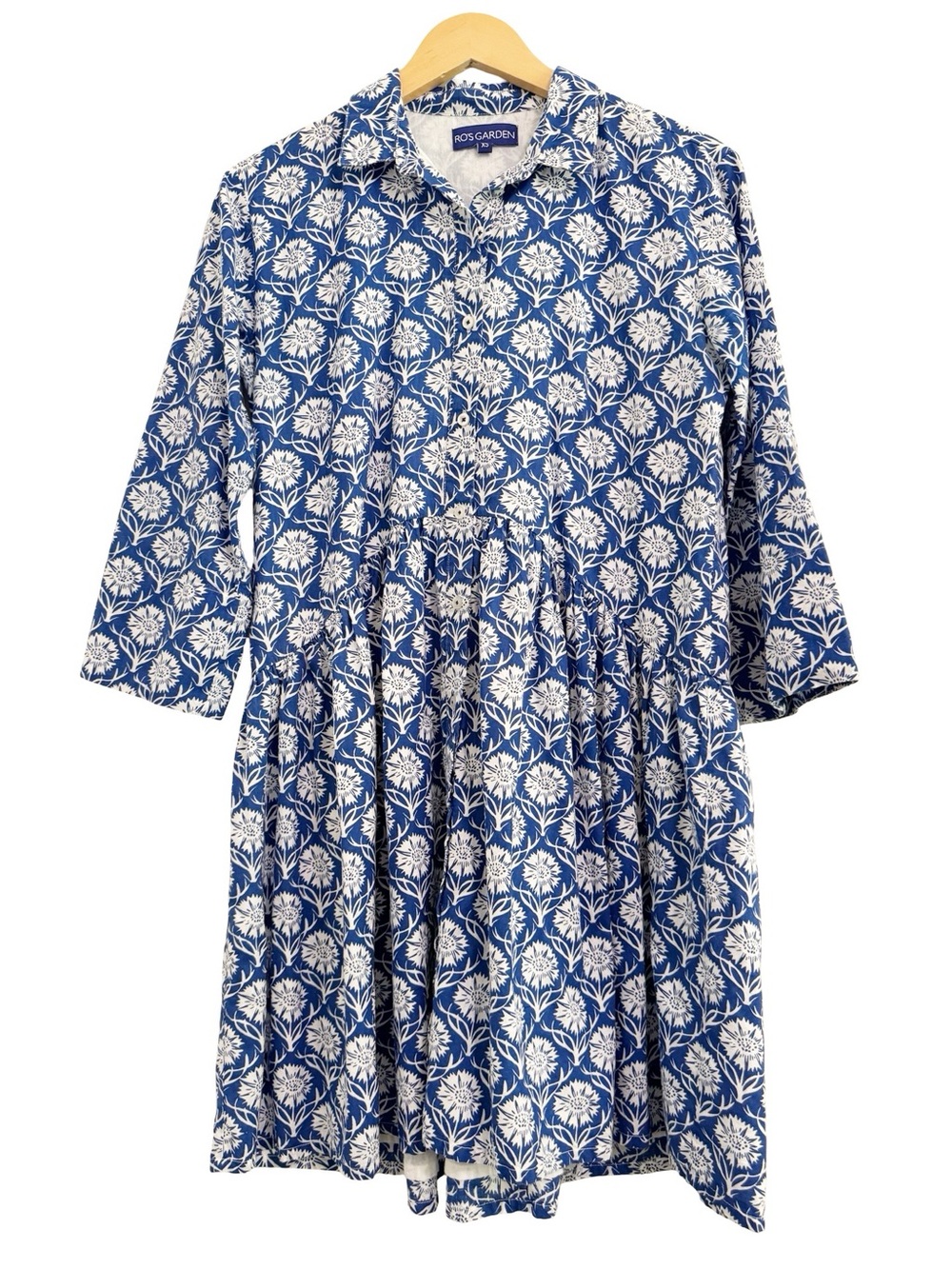 Ro’s Garden Deauville Block Print Blue Mini Dress XS